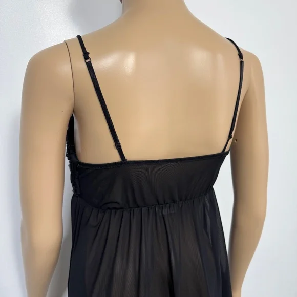 Vintage Y2K La Vie En Rose Rosette & Black Mesh Sheer Babydoll Teddy Size M - Picture 3 of 9